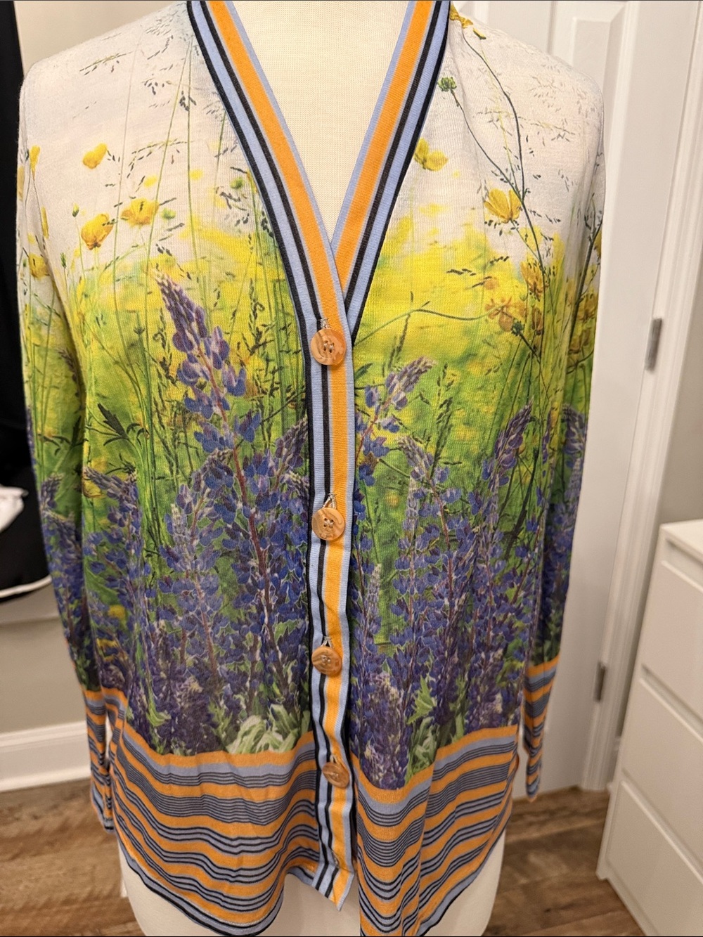 Floral V-Neck Button Front Blouse - Yellow, Purple
